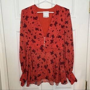 𝅺c/meo Collective Flowy Coral orange floral Long sleeve Blouse Small